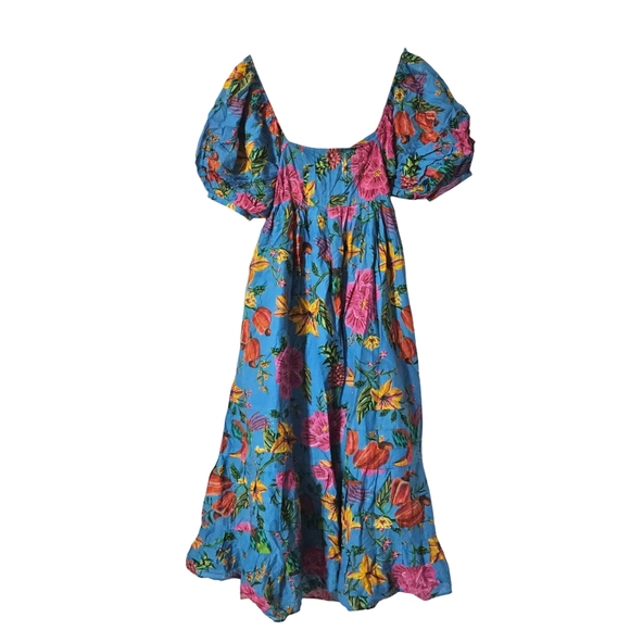 FARM RIO TOUCANS GARDEN MIDI DRESS IN BLUE Womens Small - Picture 2 of 9